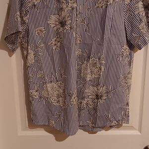 Blue and White Casual Button Down Shirt with Stripes